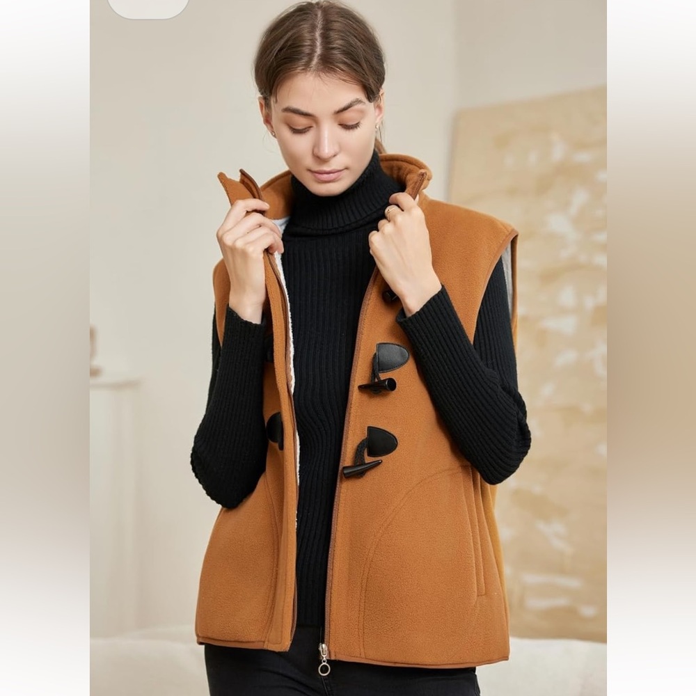 MWT JiangWu Womens Horn Button Sherpa Fleece Thicken Vest Size M